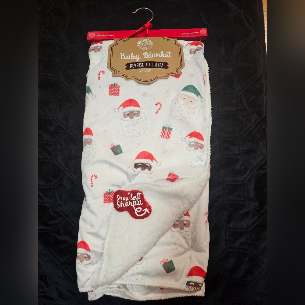 NWT Holiday Santa Sherpa Blanket - White